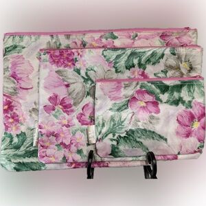 Floral Cosmetic Bag Set - Pink and Green